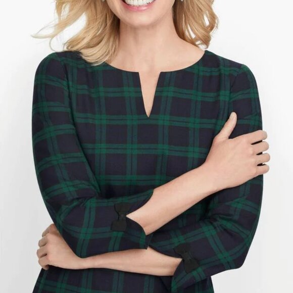 NWT! Talbots Green Navy Plaid Three-Quarter Sleeve Shift Dress Size 14 Petite - Picture 3 of 9